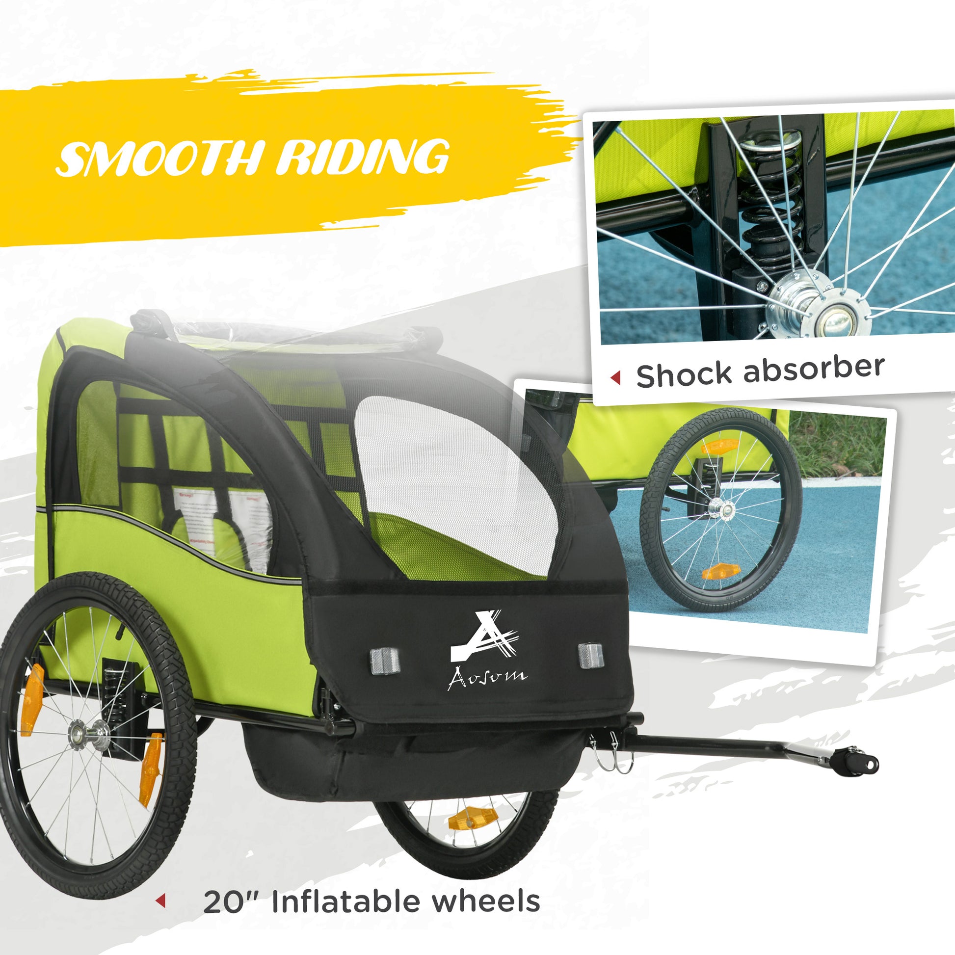VarietyKart 2 Seat Bike Trailer for Kids, Baby Stroller with Storage Bag, 5 Point Harness, Bicycle Trailer with 20" Whee