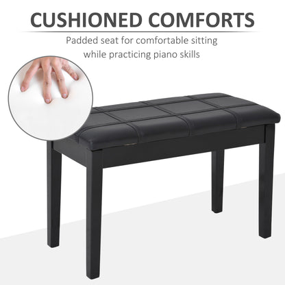 Classic Piano Bench Stool, PU Leather Padded Keyboard Seat with Rubber Wood Legs and Music Storage Compartment, Banded S