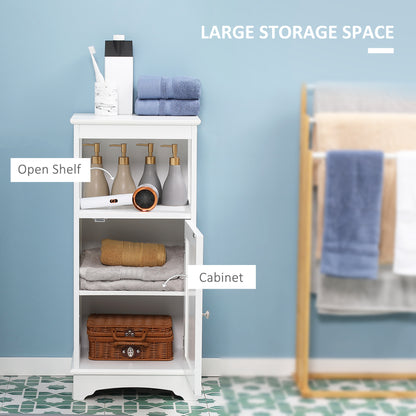Modern Bathroom Floor Cabinet with Open Shelf, Freestanding Storage Organizer Unit with Single Door for Home Office, Liv