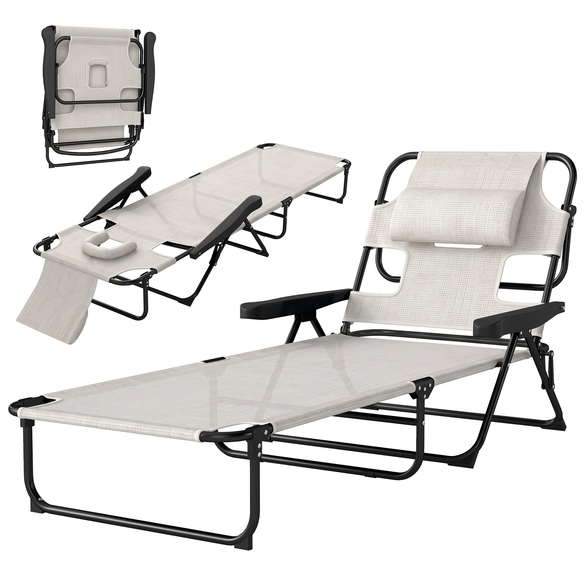 Folding Lounge Chair w/ Reclining Back, Cream White