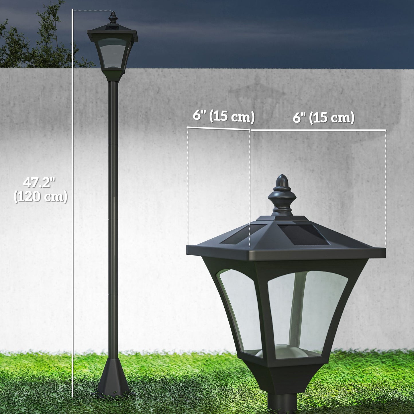 Single Solar Lamp Post Garden Solar-Powered LED Streetlight Style Outdoor Light Waterproof 5-6 Hours with Base for Lawn 