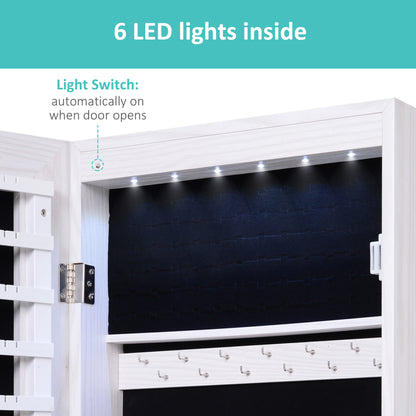 Mirror Jewelry Cabinet Armoire with LED Lights and 2 Keys, Wall Door Mounted Jewelry Organizer, Lockable Full-length Mir