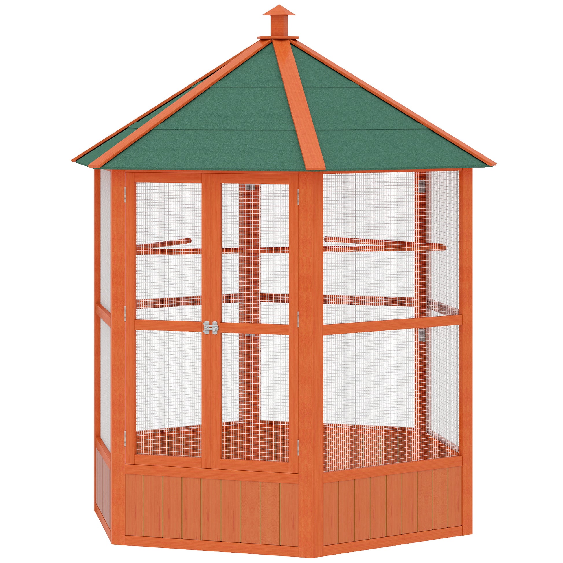 70"H Wooden Bird Cage Hexagonal Outdoor Aviary with Doors