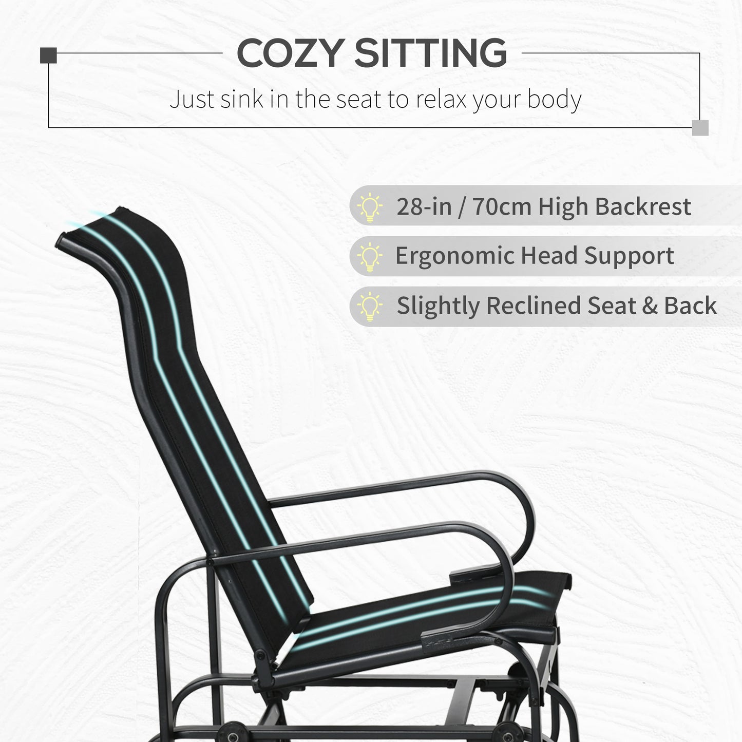Patio Glider with Breathable Mesh Fabric, Outdoor Glider Chair, Garden Rocking Gliding Seat for Patio, Yard, Porch, Blac
