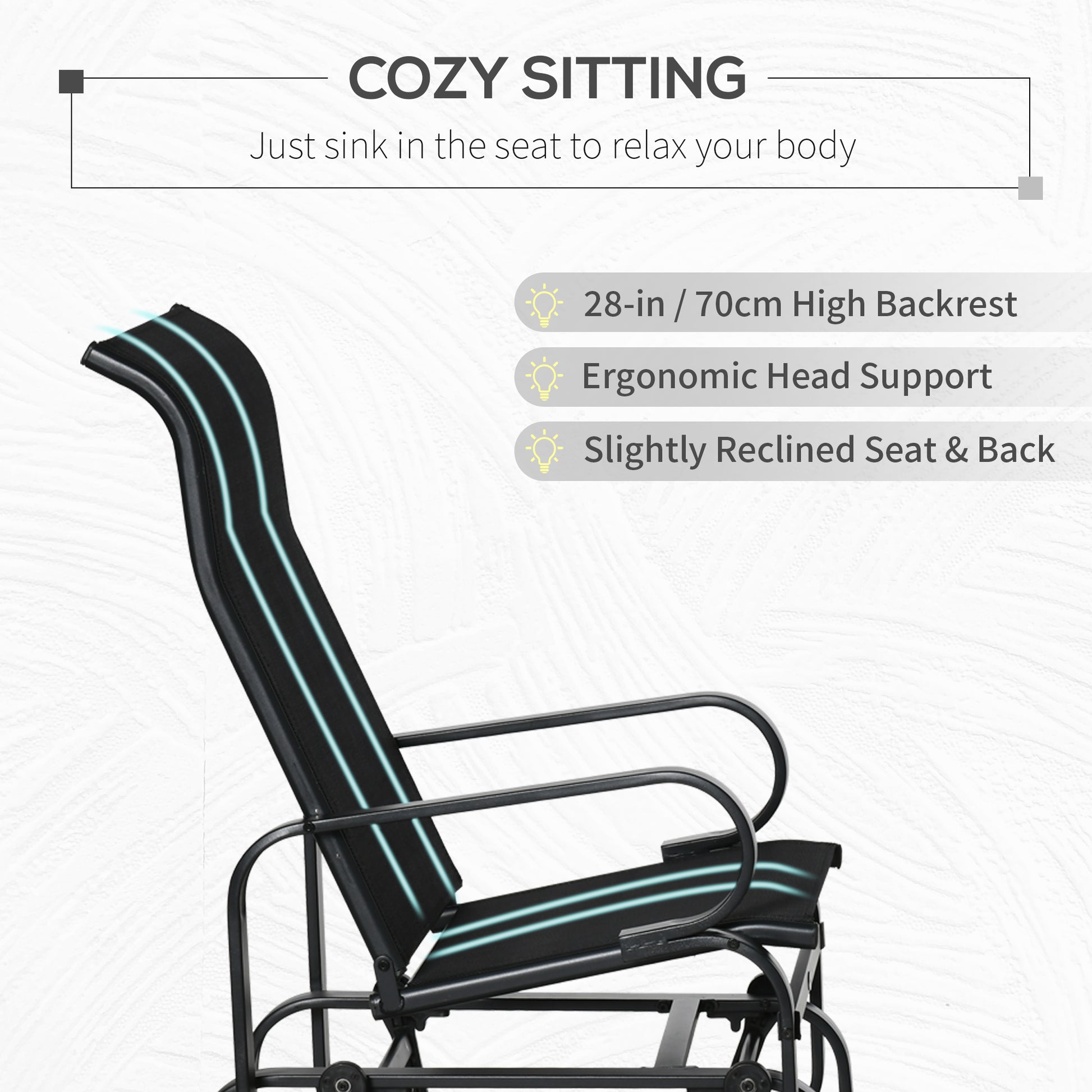 Patio Glider with Breathable Mesh Fabric, Outdoor Glider Chair, Garden Rocking Gliding Seat for Patio, Yard, Porch, Blac