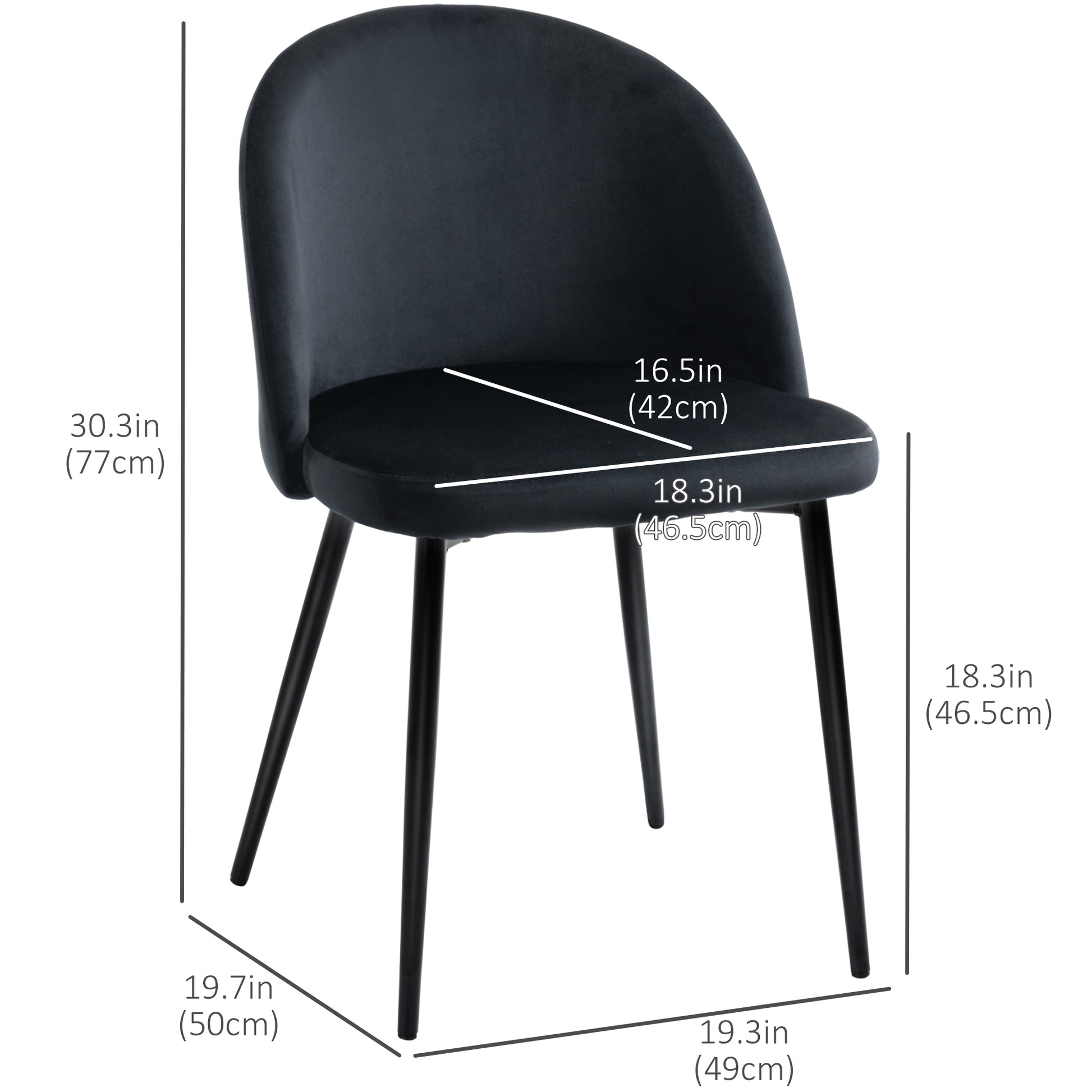 Modern Dining Chairs, Mid-Back Velvet-touch Upholstery Side Chair, Table Chair for Living Room, Dining Room, Black, Set 