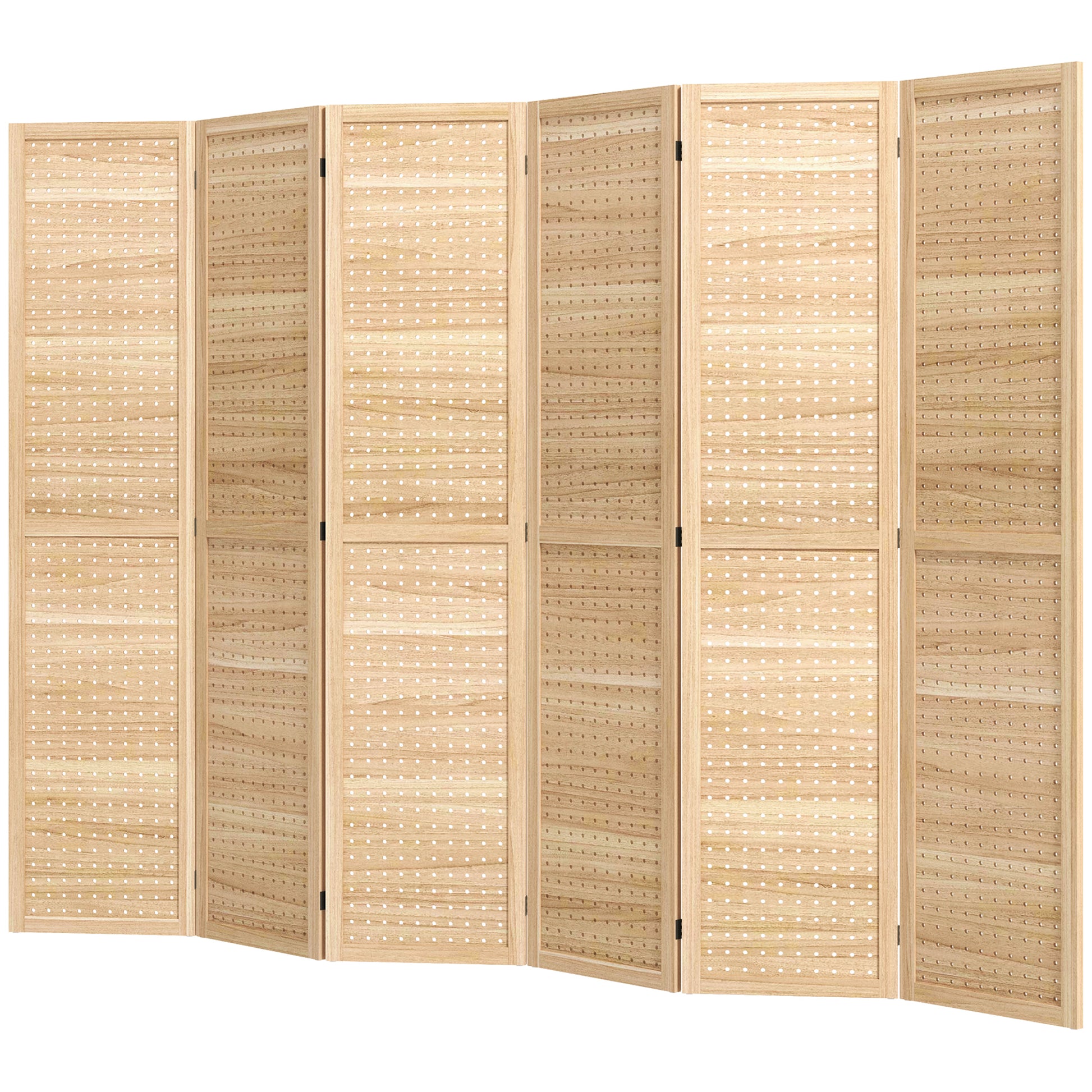5.6 Ft. Tall 6-Panel Room Divider, Pegboard Panel Freestanding Folding Privacy Screen Panels, Partition Wall Divider for
