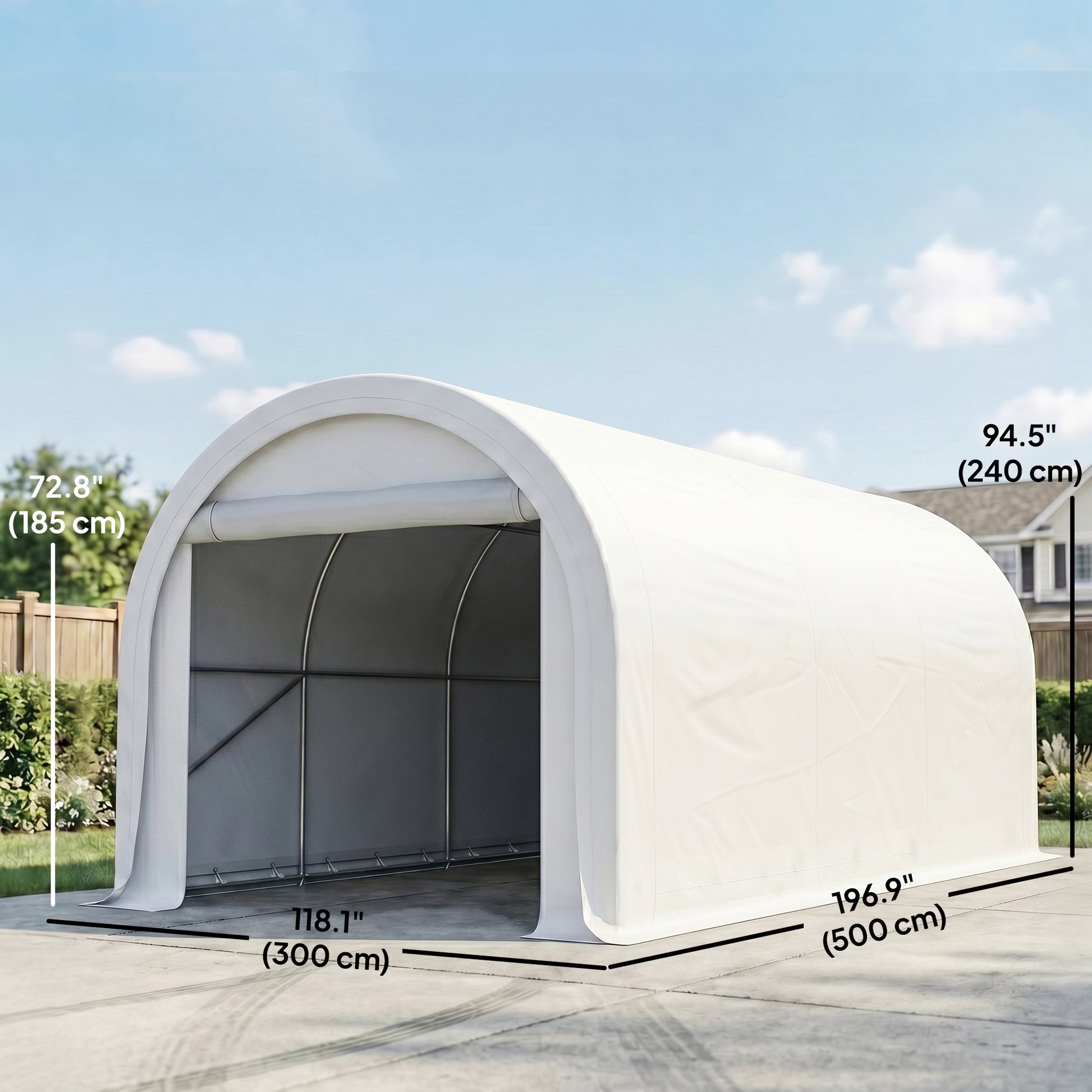 10' x 16' Heavy Duty Portable Carport Tent with Zippered Door, PE Cover for Car, Boat, Motorcycle, Bike, White