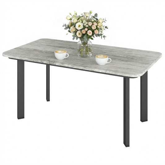 Outdoor Garden Coffee Table, Patio Table with Slatted Wood Plastic Composite Top and Steel Frame, Grey