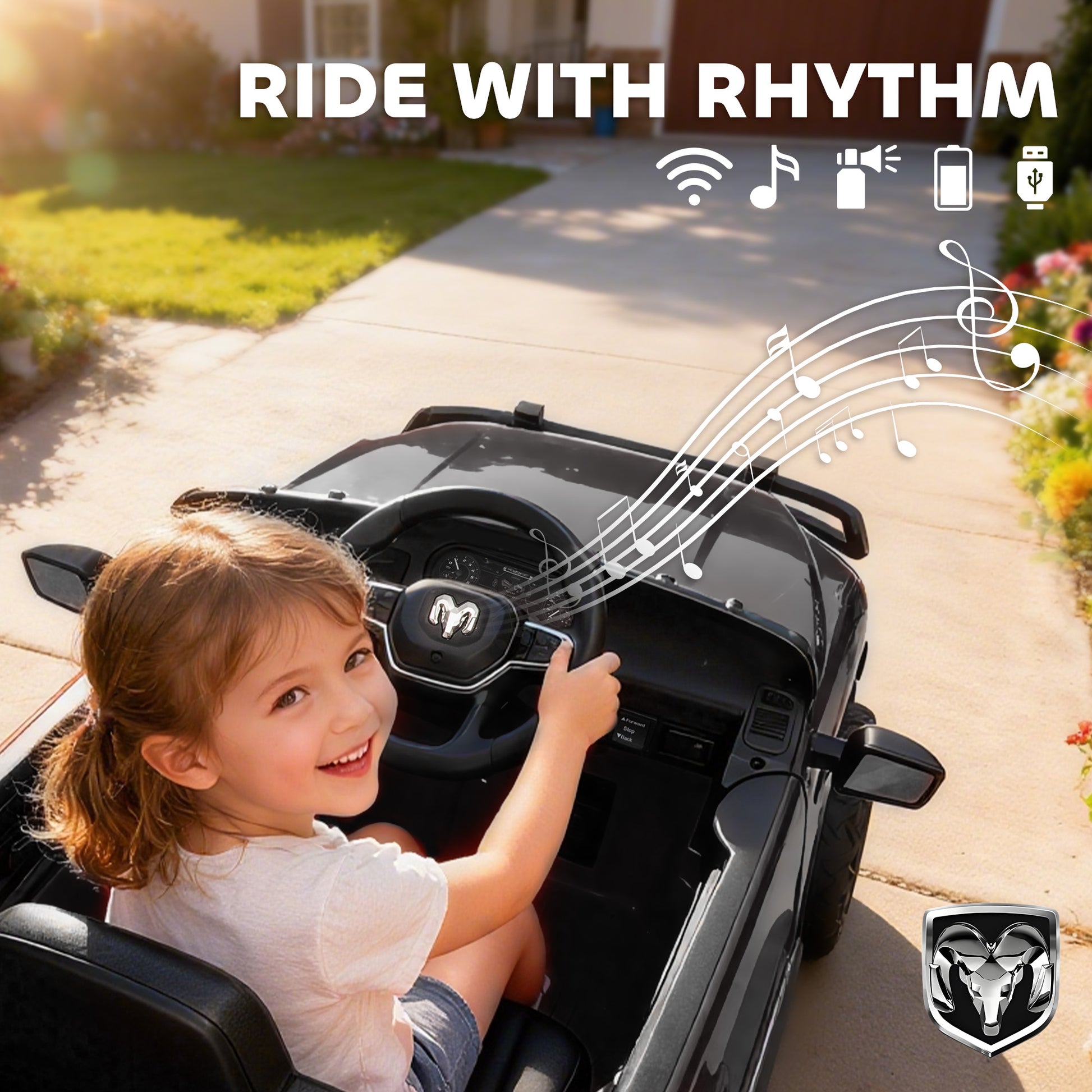 Qaba 12V Ride on Car, Licensed Dodge RAM 3500 Electric Vehicle with Remote Control, Suspension for 3-5 Years, Black