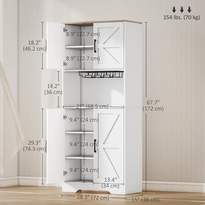 Farmhouse Kitchen Pantry, 68" Freestanding Hutch Storage Cabinet with Microwave Oven Countertop, White