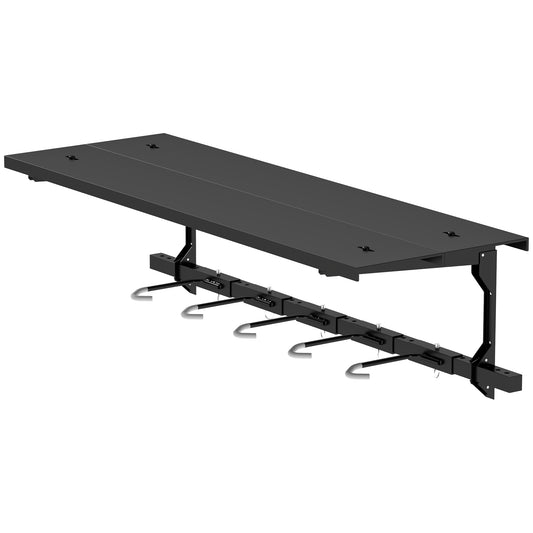Soozier Bike Storage Rack for 5 Bikes, Wall Mounted Bicycle Rack with Shelf and Adjustable Hooks for Indoor Outdoor Use,