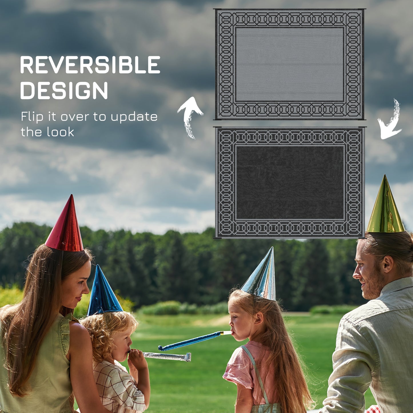 Portable Outdoor Rug with Carrying Bag, 9' x 12' Reversible Mat, Waterproof Plastic Straw RV Rug for Backyard, Deck, Pic