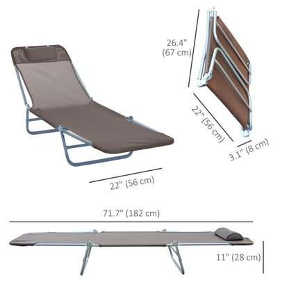 Outdoor Lounge Chair, Portable Adjustable Reclining Seat Folding Chaise Lounge Patio Camping Beach Tanning Chair Bed wit