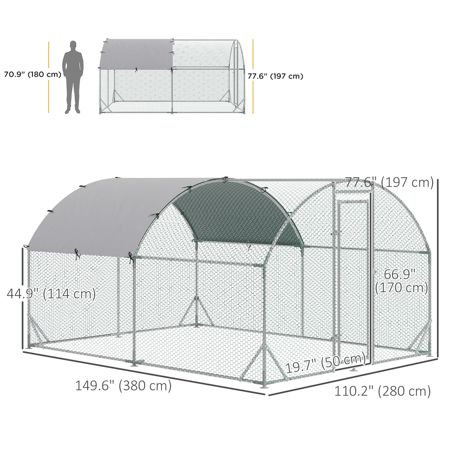 Galvanized Large Metal Chicken Coop Cage Walk-in Enclosure Poultry Hen Run House Playpen Rabbit Hutch with Cover for Out