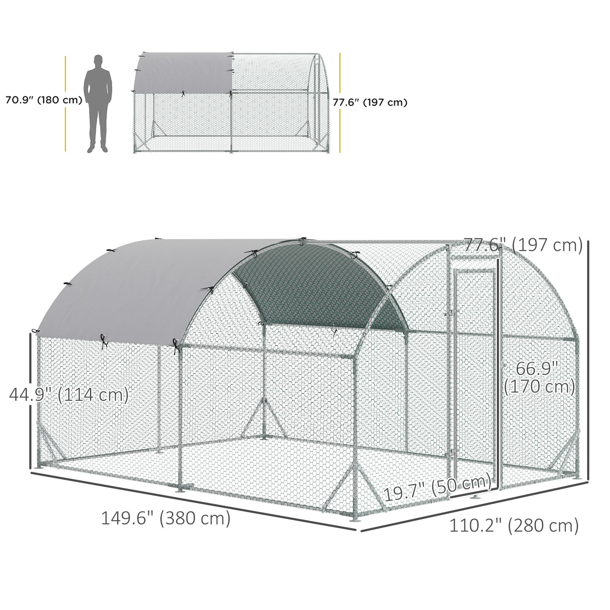 Galvanized Large Metal Chicken Coop Cage Walk-in Enclosure Poultry Hen Run House Playpen Rabbit Hutch with Cover for Out