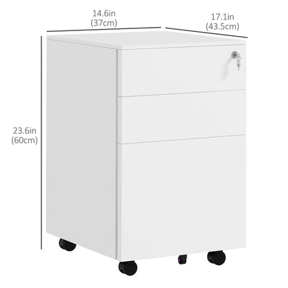 Vertical Steel Filing Cabinet on Wheels, 3-Drawer Lockable File Cabinet with Adjustable Hanging Bar for A4, Legal and Le