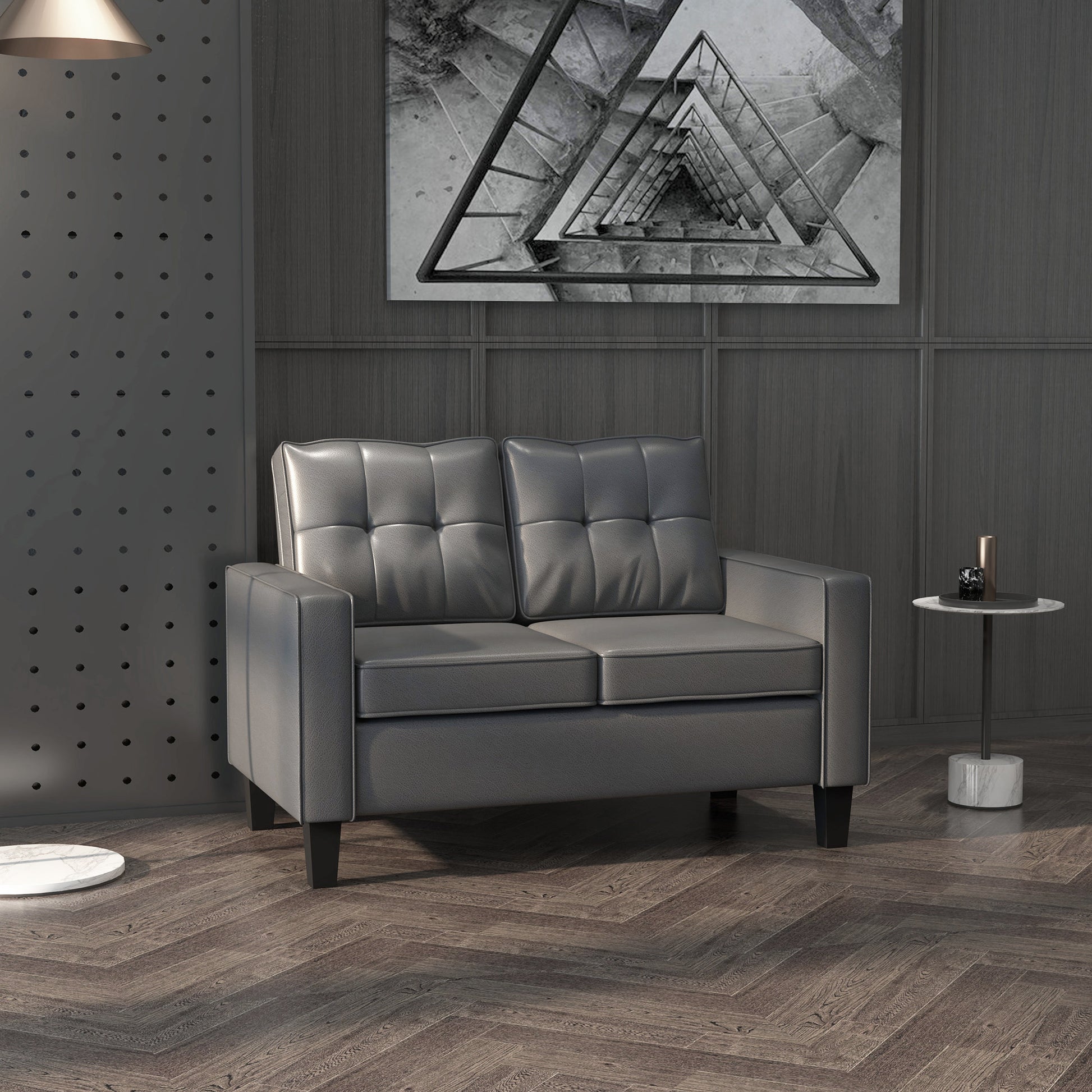 51" PU Leather Loveseat, Upholstered Double Sofa Couch with Armrests, Tufted Backrest, Pocket Spring and Sponge Padded C