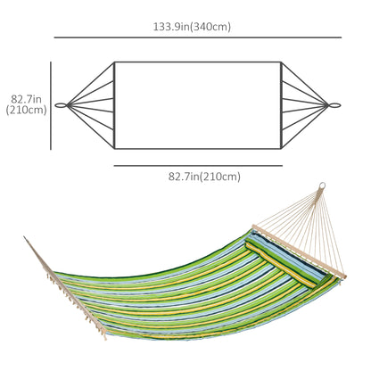 83" Patio Double Hammock, Wide Outdoor Hammock Bed Striped Fits 2 People Sunbed Camping hang Sleep w/ Pillow, White Stri