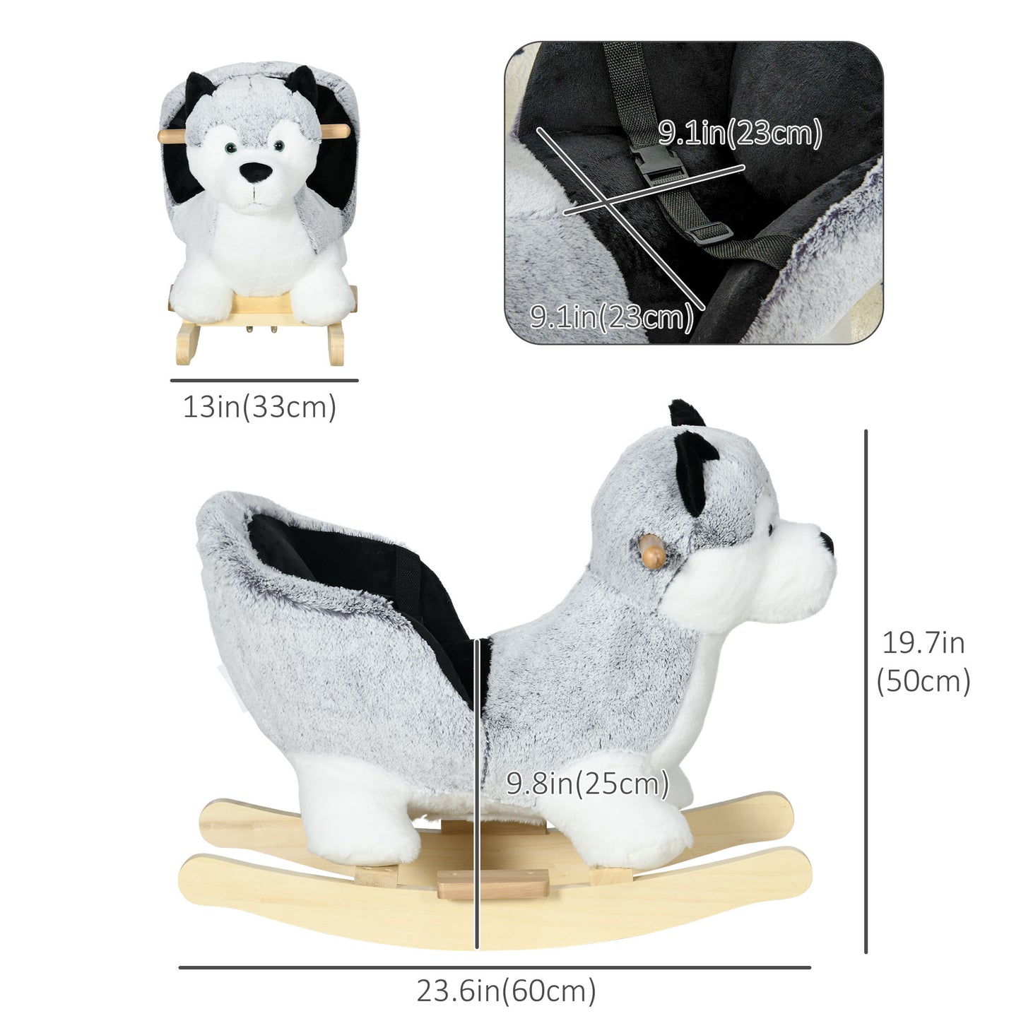 Qaba Baby Rocking Horse, Plush Animal Rocker for Toddlers Aged 18-36 Months, Stuffed Ride Toy with Sounds, Seat Belt, Gr