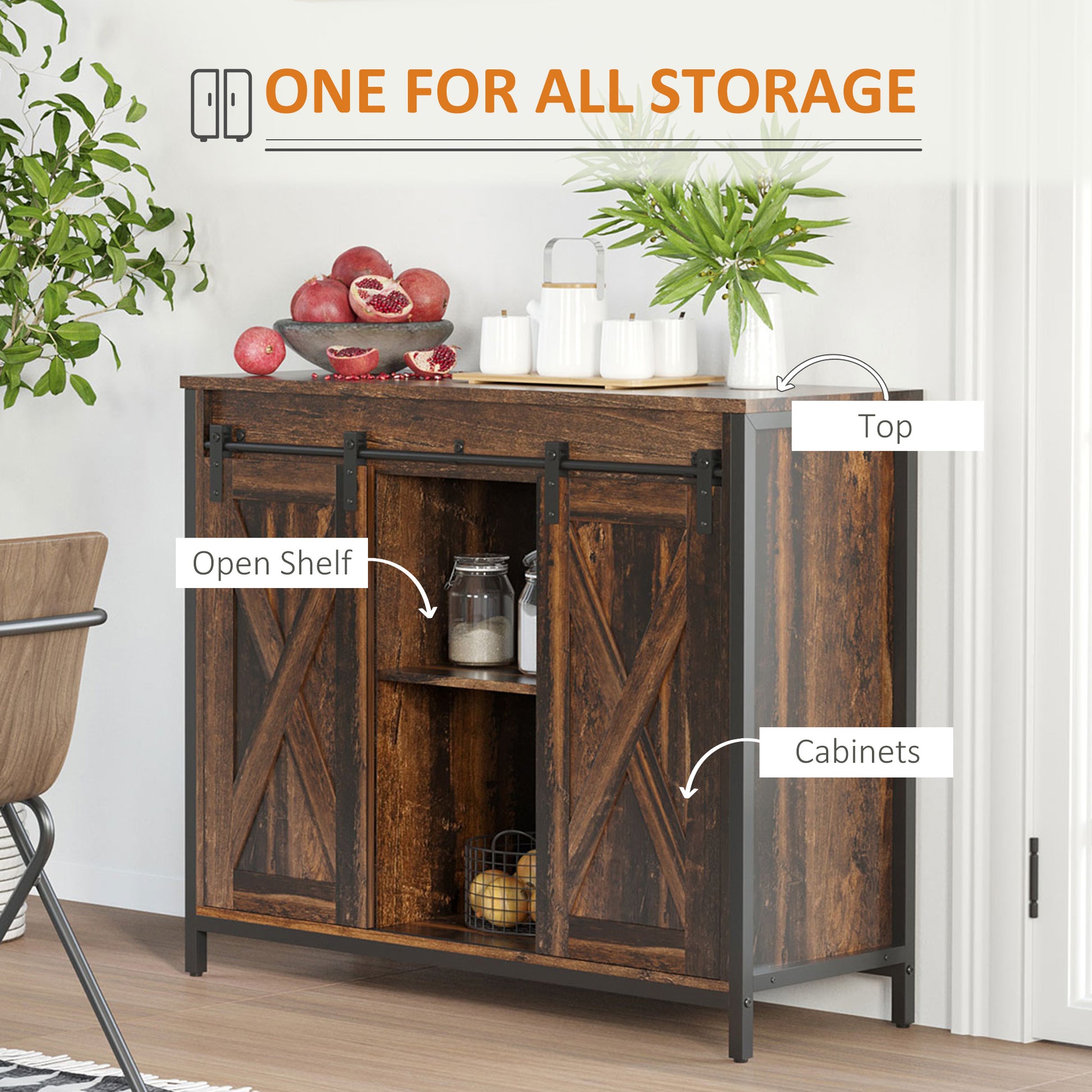 Industrial Sideboard, Buffet Cabinet with Sliding Barn Doors, Storage Cabinets and Adjustable Shelves for Living Room, K