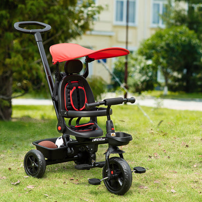 Qaba Kids Tricycle 5 In 1 Trike with Reversible Angle Adjustable Seat Removable Handle Canopy Handrail Belt Storage Foot