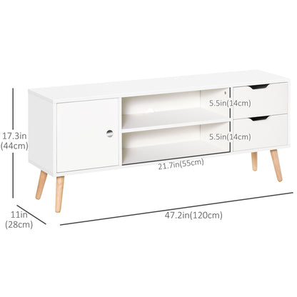 TV Stand for TVs up to 50", TV Cabinet with Shelves, Drawers and Cable Hole, Entertainment Unit for Living Room, White
