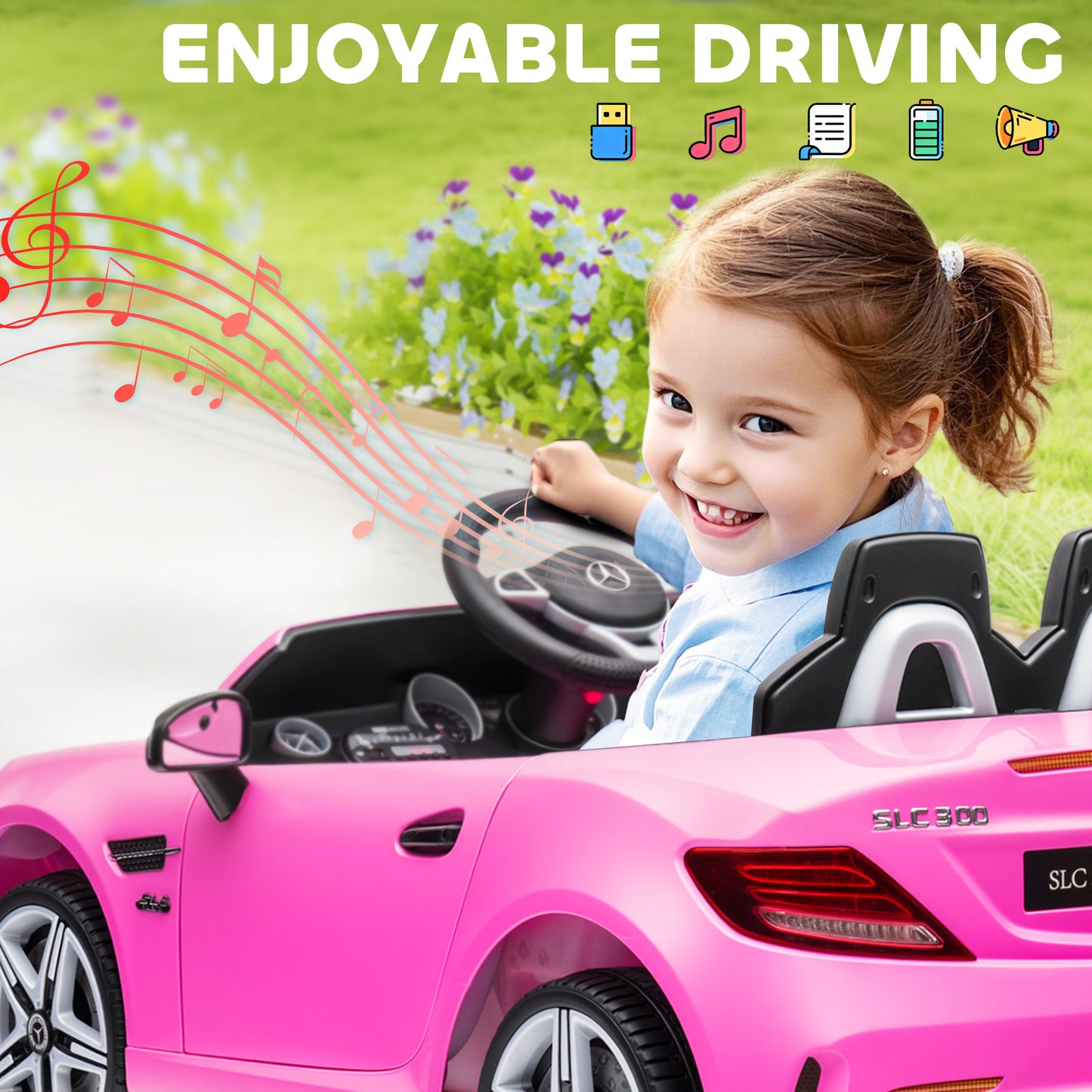 VarietyKart 12V Ride On Car with Parent Remote Control Two Motors Music Lights Suspension Wheels for 3-6 Years Pink