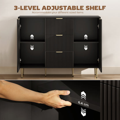 Modern Kitchen Storage Cabinet, Sideboard Buffet Cabinet w/ 3 Drawers and Adjustable Shelves for Kitchen Hallway, Black