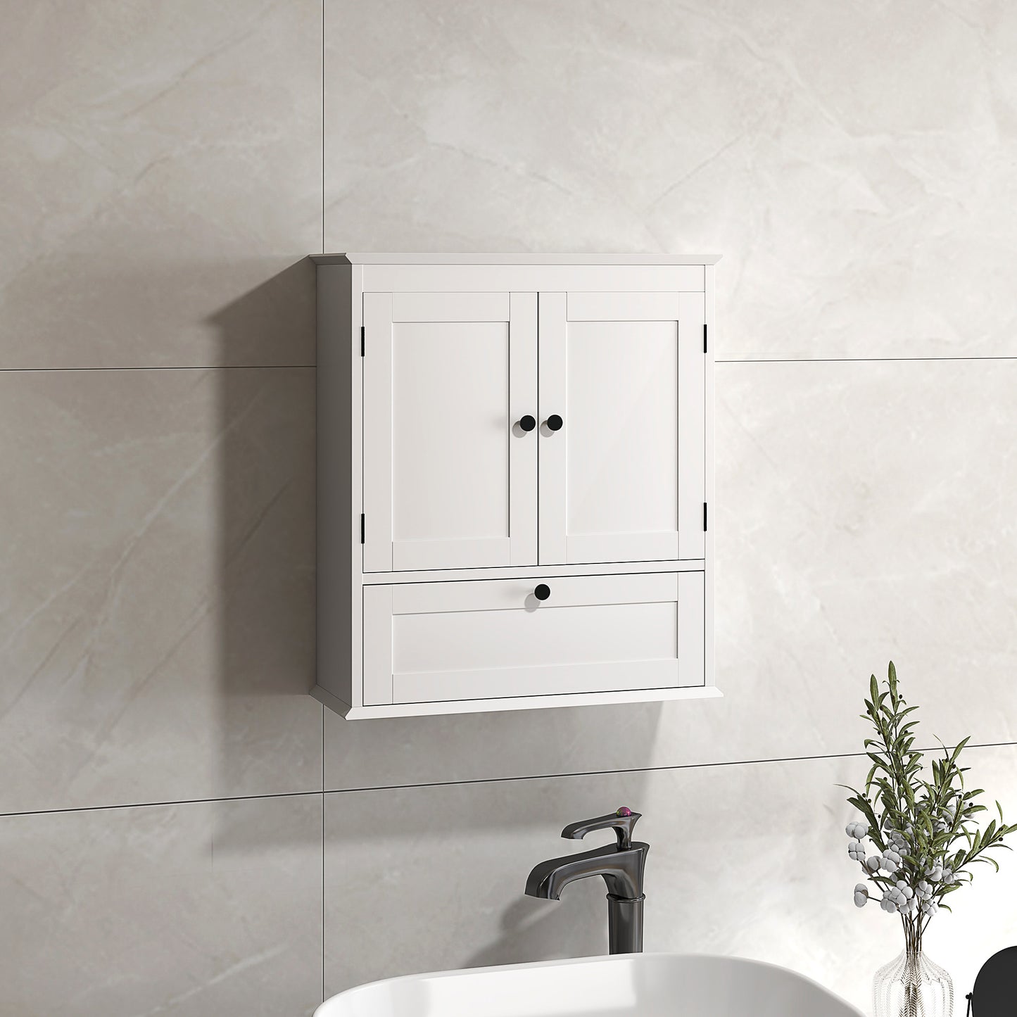 Medicine Cabinet with Adjustable Shelf, Bathroom Wall Cabinet Bathroom Cabinet with Recessed Panels, White