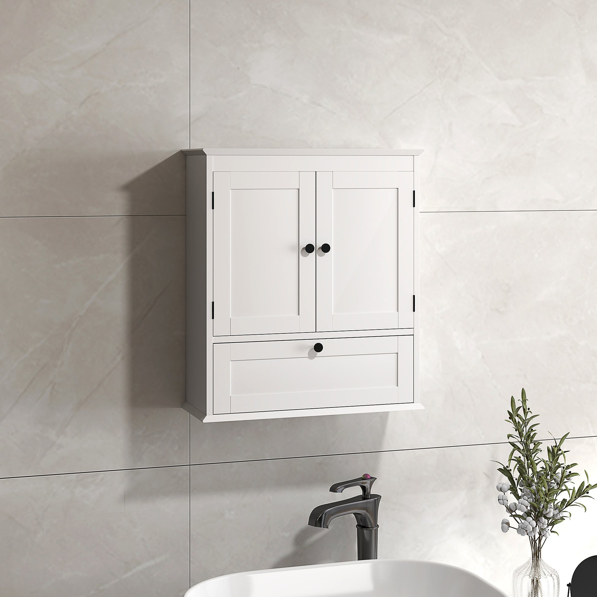 Medicine Cabinet with Adjustable Shelf, Bathroom Wall Cabinet Bathroom Cabinet with Recessed Panels, White