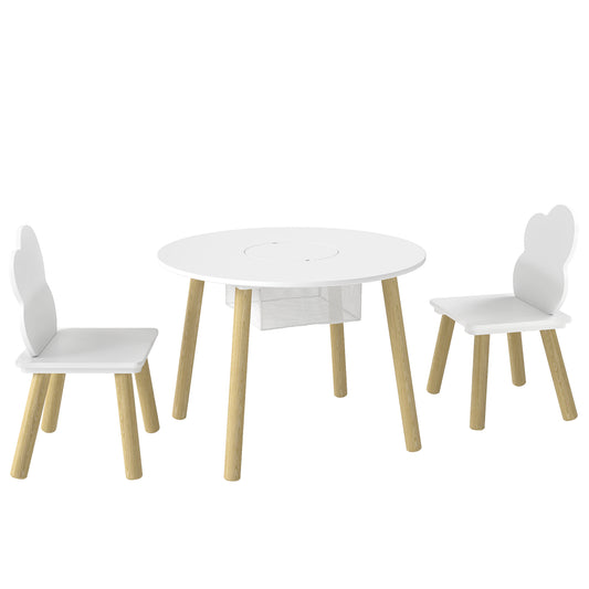 Qaba 3 Pieces Kids Table and Chair Set, Activity Table and Chair Set with Cloud-Shaped Chairs, Mesh Bag