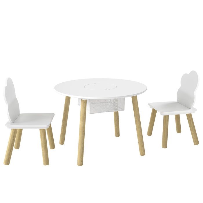 Qaba 3 Pieces Kids Table and Chair Set, Activity Table and Chair Set with Cloud-Shaped Chairs, Mesh Bag