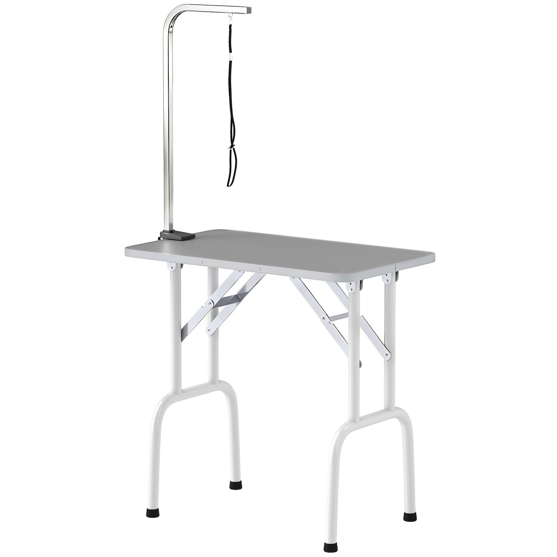 Foldable Pet Grooming Table for Dogs Cats with Adjustable Arm, Non-slip Surface, Grey
