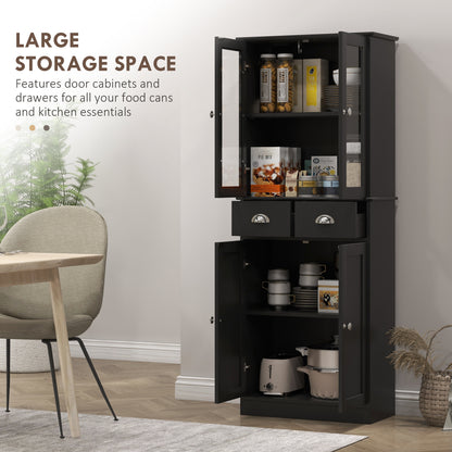 61" Kitchen Pantry Cabinet, Freestanding Farmhouse Buffet Storage Cabinet with Soft Close Glass Doors and Adjustable She