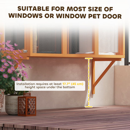 Wooden Catio Outdoor, Cat Window Box Enclosure for 2-3 Large Cats with 2 Jumping Platforms & Scratching Post, Orange