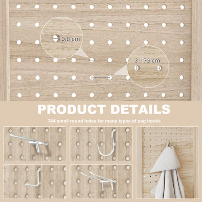5.6 Ft. Tall 8-Panel Room Divider, Pegboard Panel Folding Privacy Screen, Partition Wall Divider for Bedroom, Natural