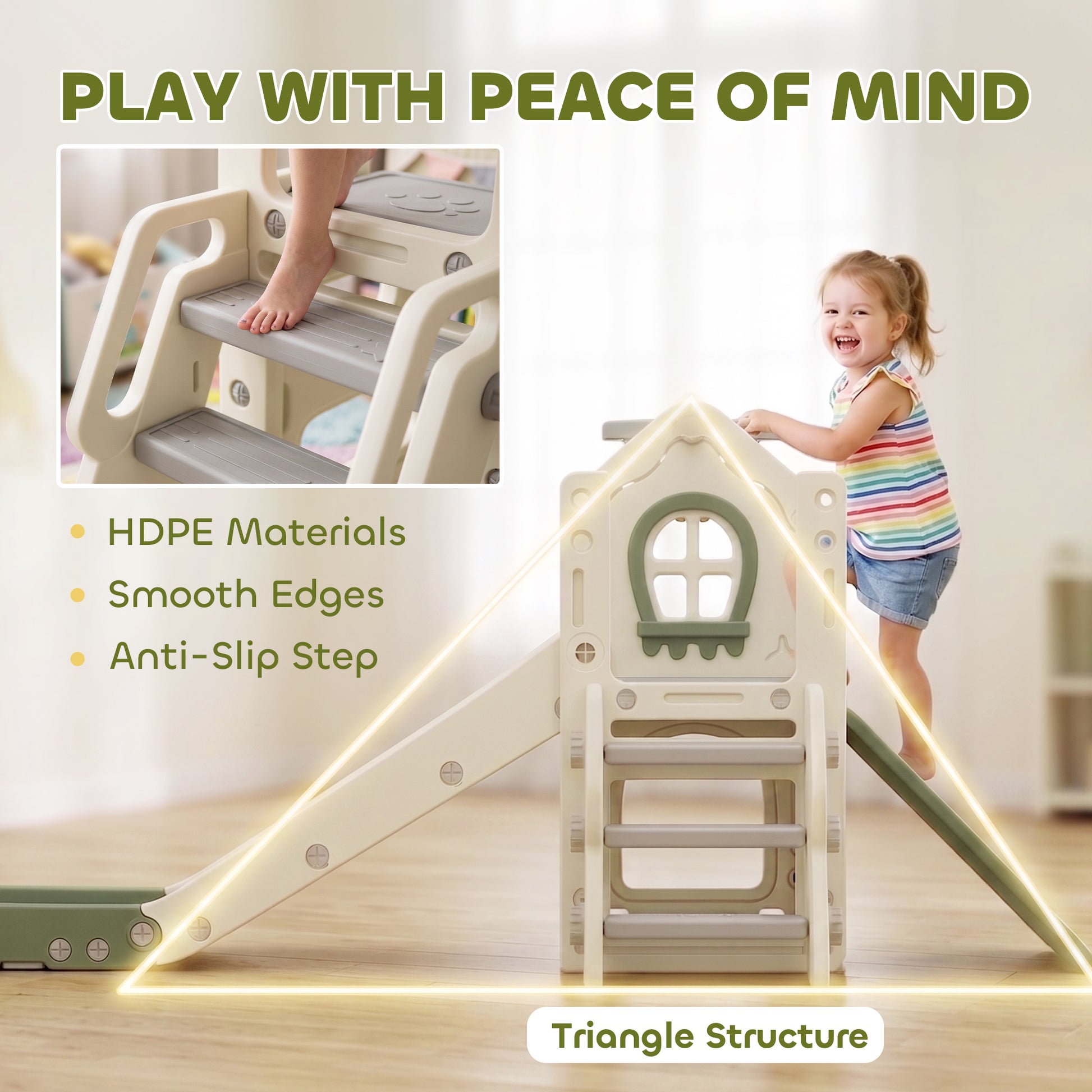 Qaba Foldable 5 in 1 Toddler Slide with Ladder, Climbing Wall, Basketball Hoop, Storage and Basketball for 1-3 Years, Cr