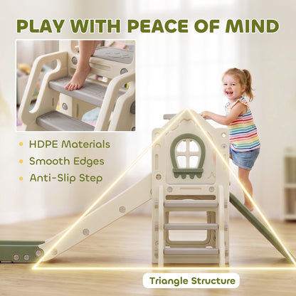 Qaba Foldable 5 in 1 Toddler Slide with Ladder, Climbing Wall, Basketball Hoop, Storage and Basketball for 1-3 Years, Cr