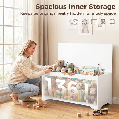 Storage Bench with Lift Top Storage Chest with Safety Hinges for Entryway, Living Room, White