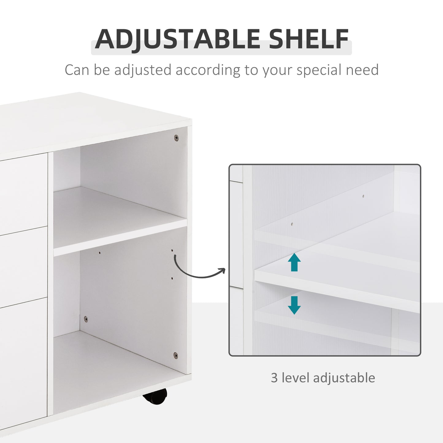 Modern Lateral Filing Cabinet, 3 Drawer File Cabinet for Letter and A4 Size Documents, Mobile, Printer Stand with Open S