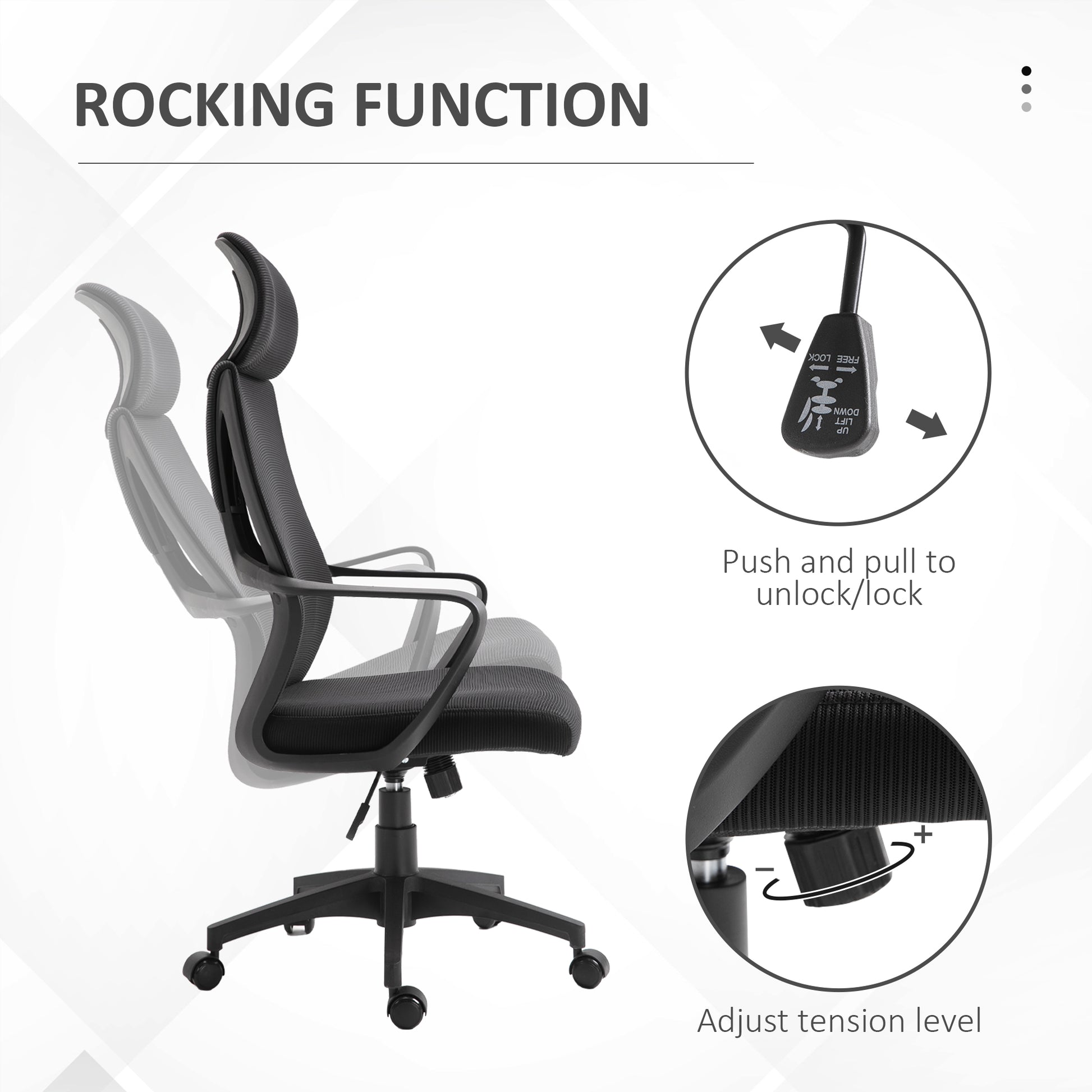 Mesh Office Chair with Up&Down Headrest, Ergonomic Computer Desk Chair with Adjustable Tilt Angle, Height Adjustable Swi