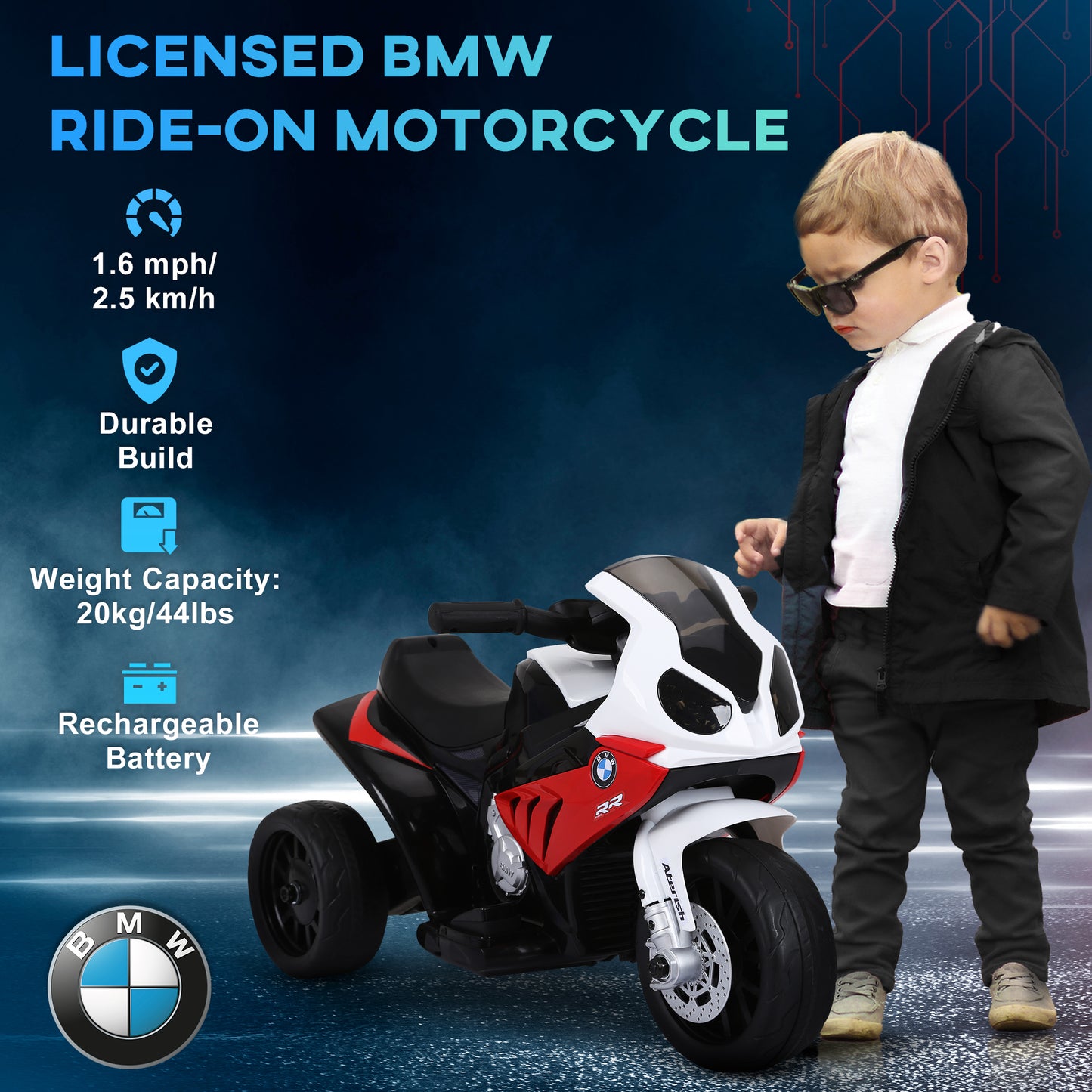 VarietyKart Kids Motorcycle, 6V Battery Powered Toddler Motorcycle with Headlight, Music, 3 Wheels Electric Motorcycle f
