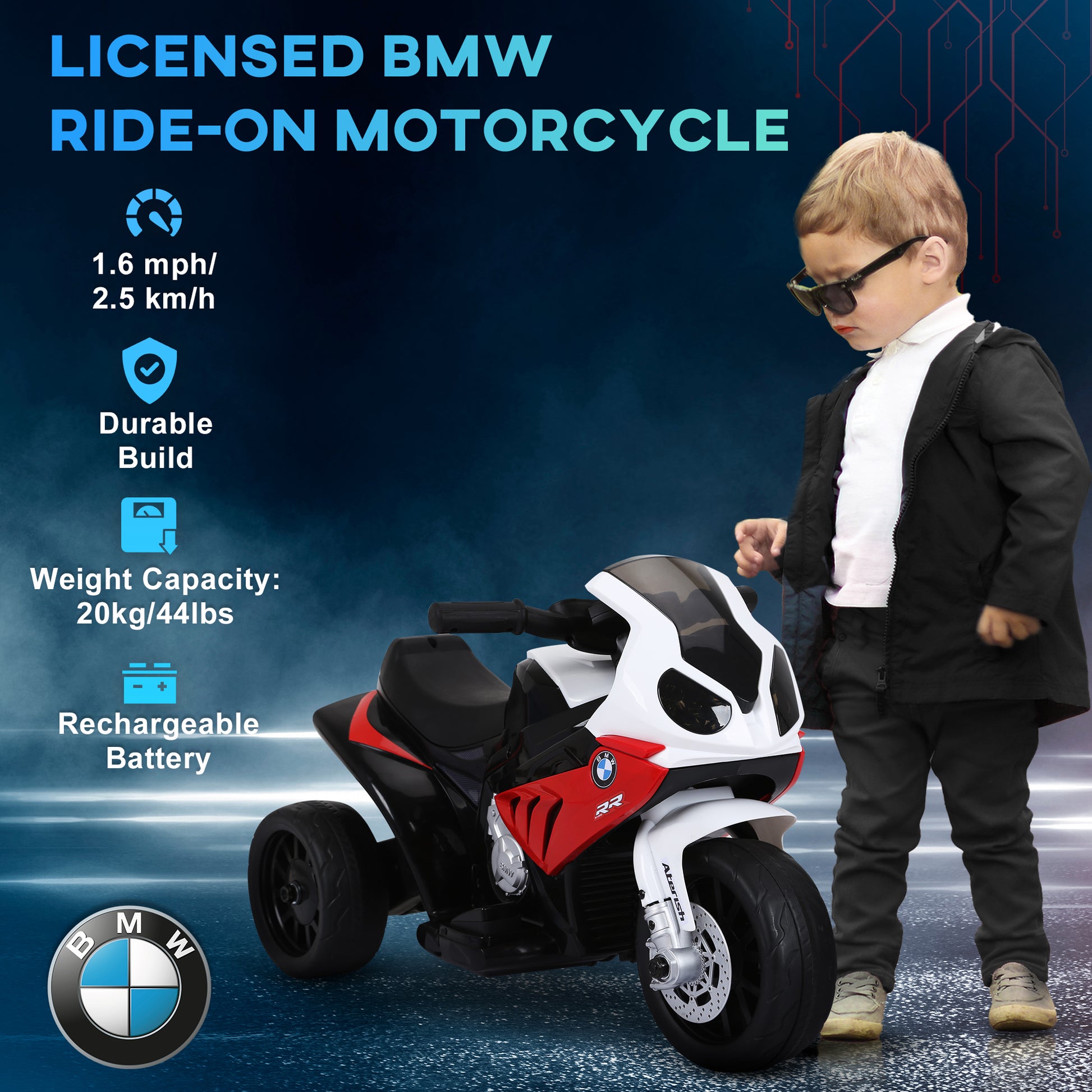 VarietyKart Kids Motorcycle, 6V Battery Powered Toddler Motorcycle with Headlight, Music, 3 Wheels Electric Motorcycle f