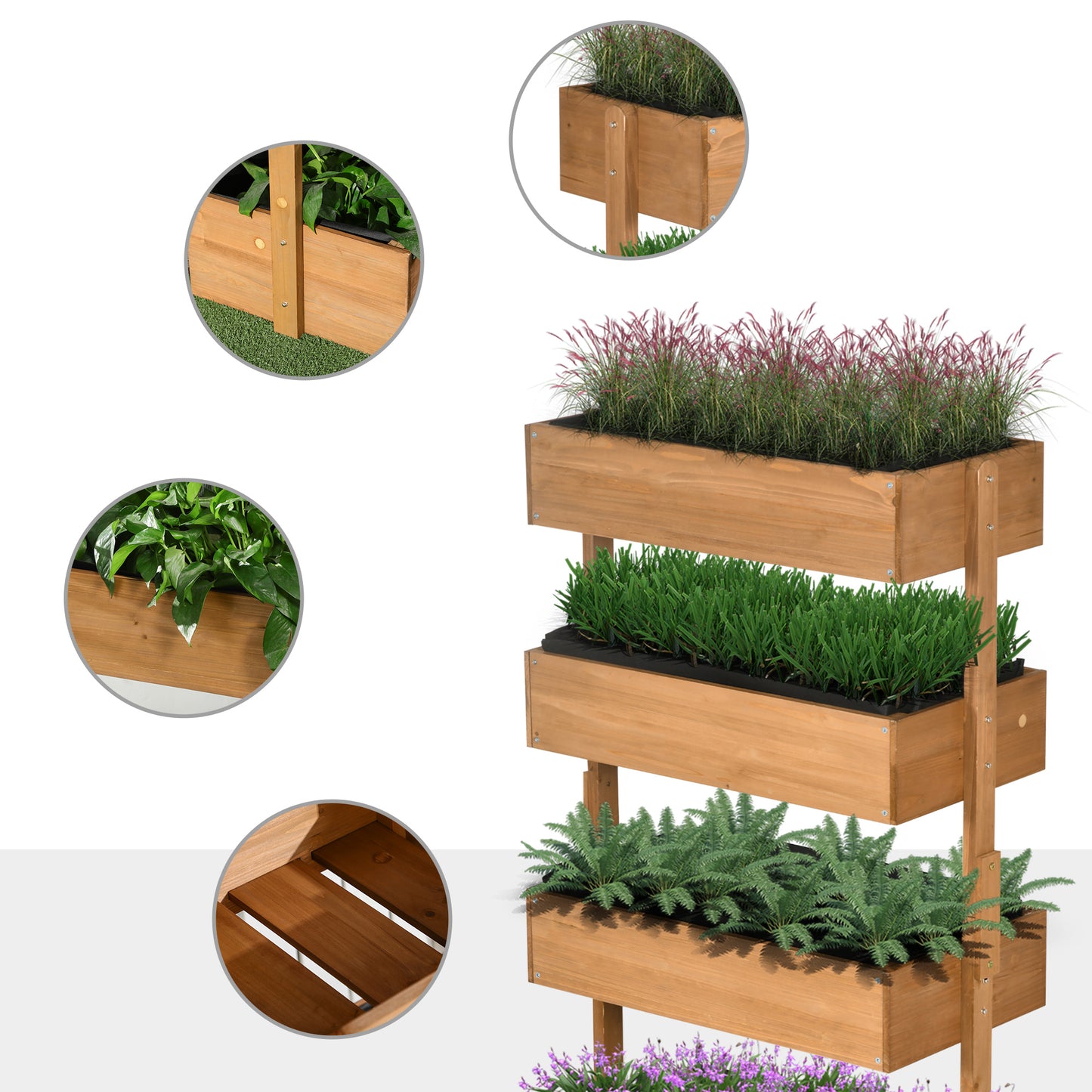 4-Tier Raised Garden Bed, 31.5" x 18" x 56" Vertical Elevated Planter Rack with Non-woven Fabric, Wooden Raised Planter 