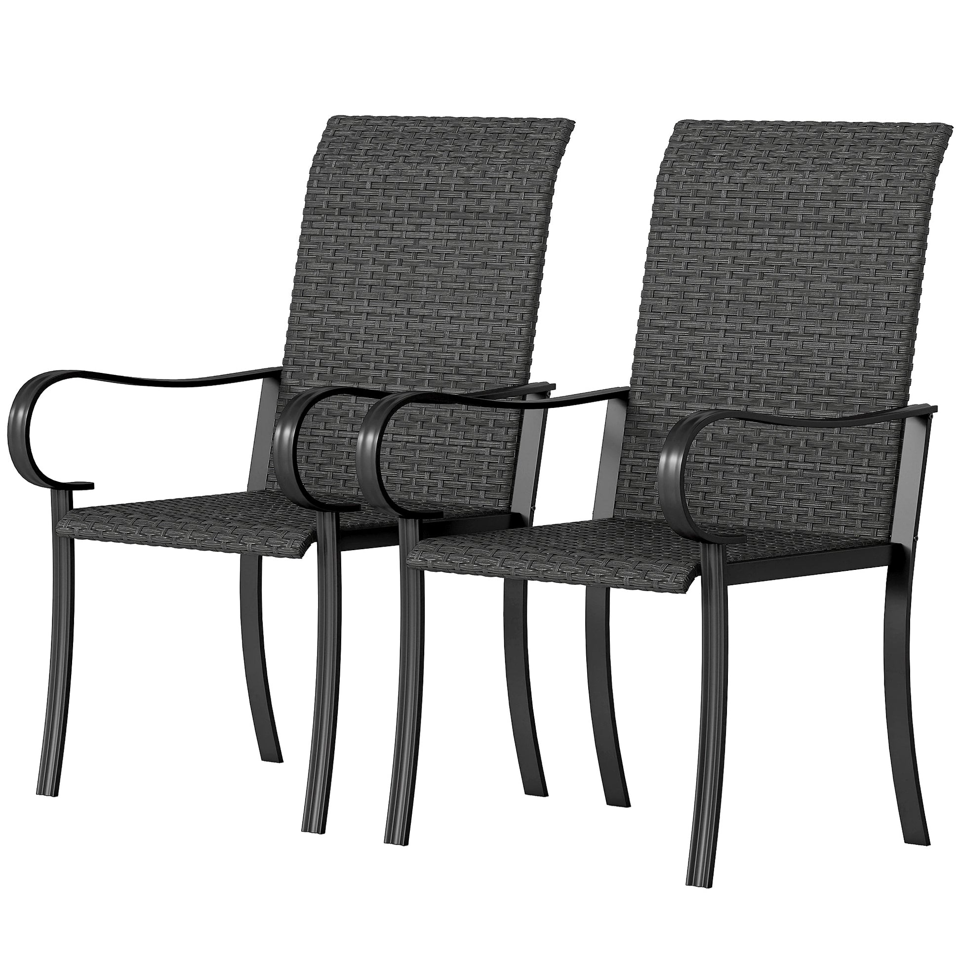 2 Piece PE Rattan Patio Dining Chairs with Steel Frame,  for Garden, Backyard, Pool Side, Porch, Black