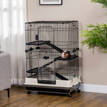 45"H Guinea Pig Cage, 4-Level Rabbit Cage for Ferret, Chinchilla, Hedghog, Bunny, Small Animal Habitat with Wheels, Slid