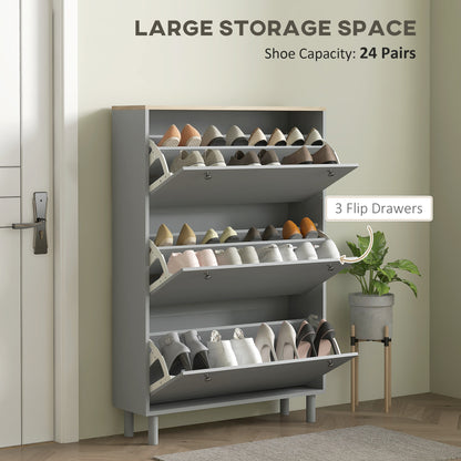 Entryway Shoe Storage Small Modern Flip-Flop Shoe Cabinet with 3 Flip Drawers Adjustable Shelves for 24 Pairs of Shoes, 
