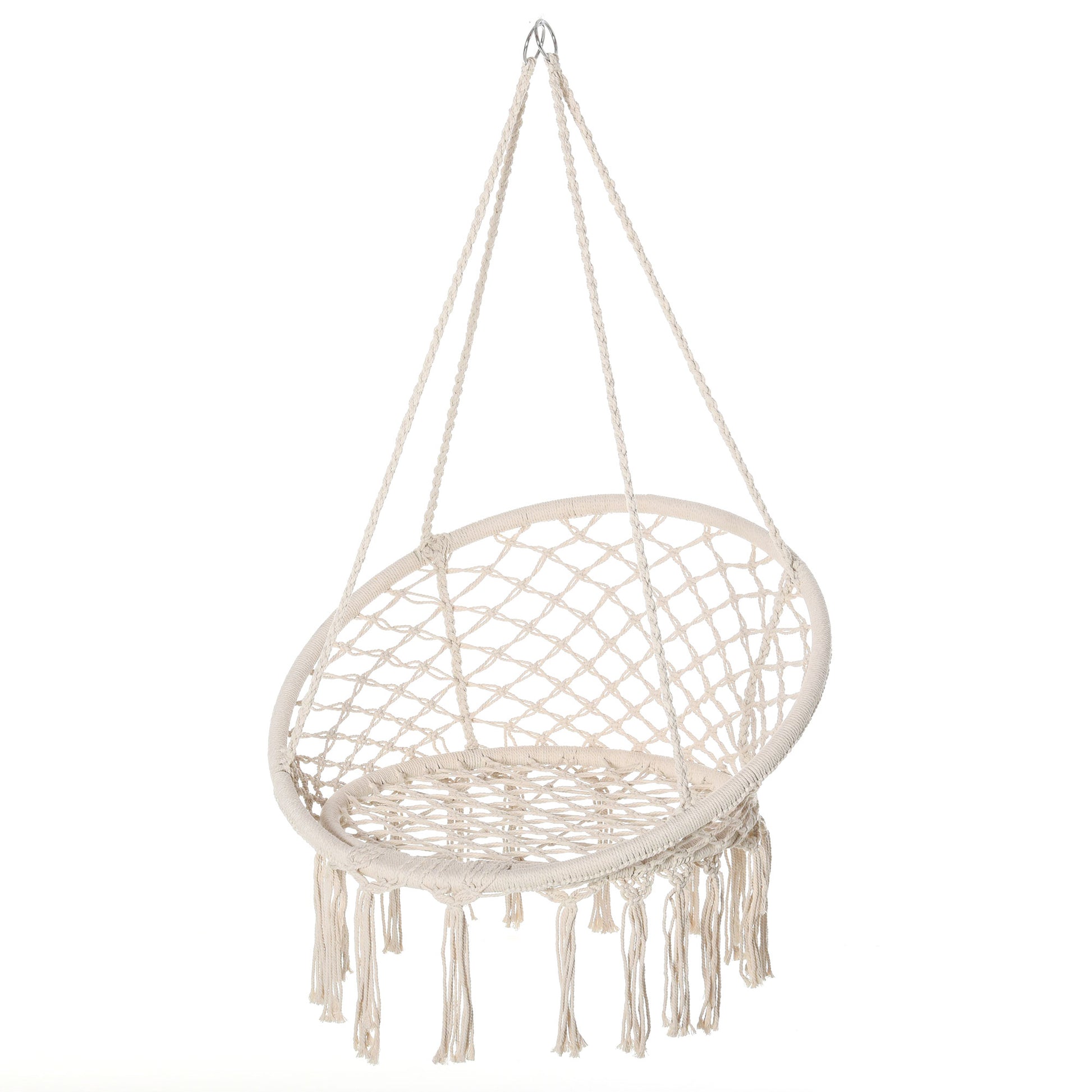 Patio Hammock Chair, Hanging Rope Hammock Swing for Indoor & Outdoor Use with Backrest, Cotton-Polyester Blend, Fringe T