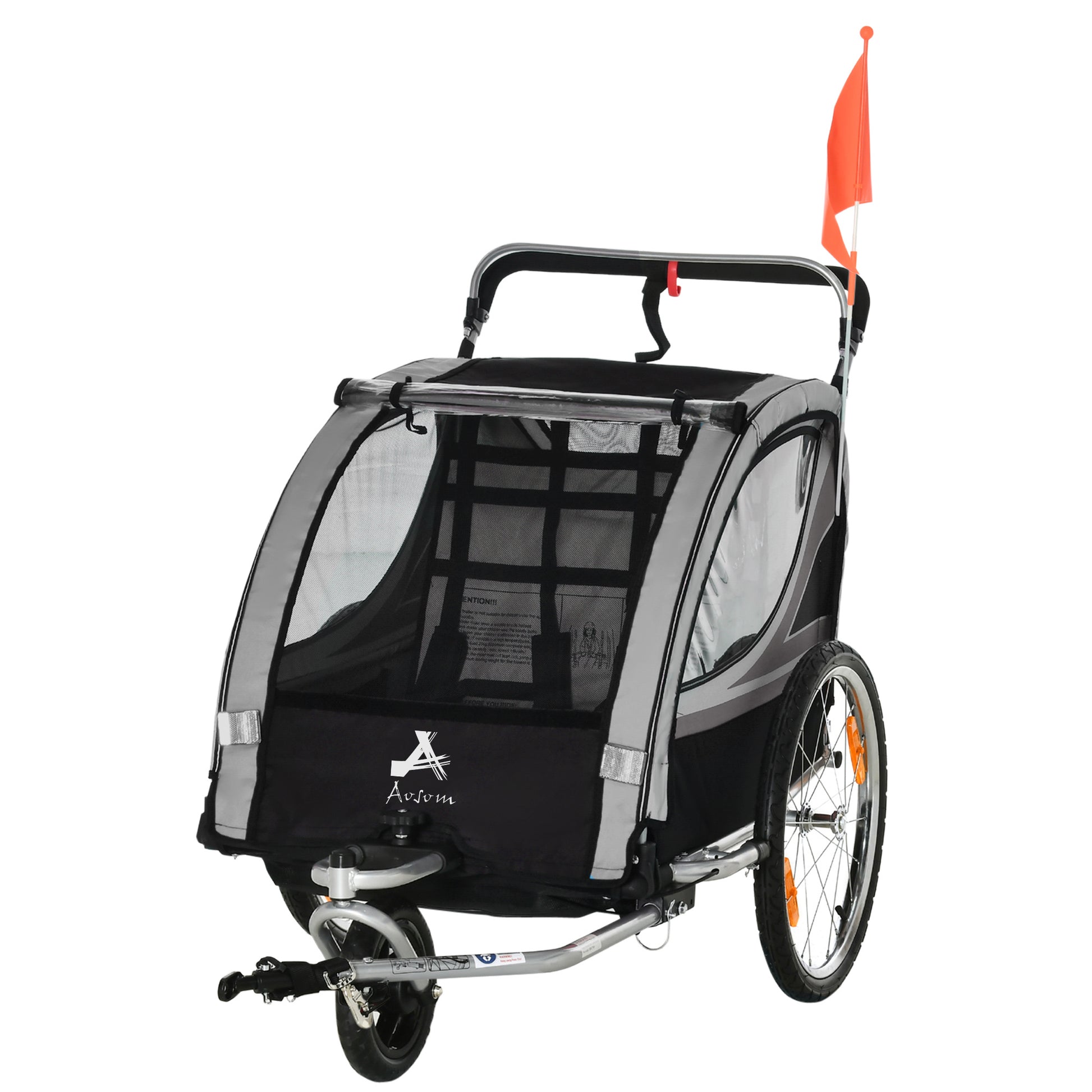 VarietyKart 2 Seat Bike Trailer for Kids 2-in-1 Baby Stroller with Handbrake, Rubber Wheels, 5 Point Harness, Reflectors